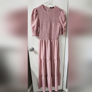 New pink casual short sleeve long Boho dress Women's medium